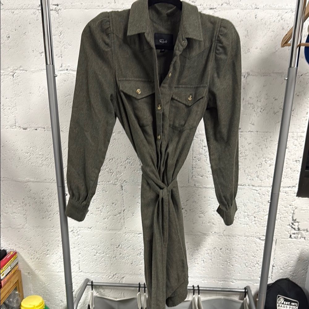 RAILS Heavy Olive Green Belted Long Sleeve Dress Jacket - Button Down